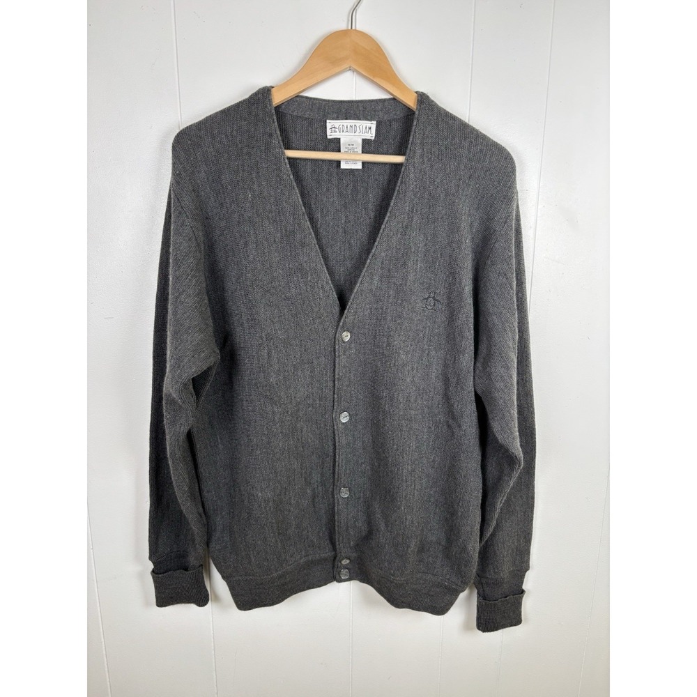 Vintage Grand Slam Munsingwear Cardigan Sweater Medium Gray Golf Penguin